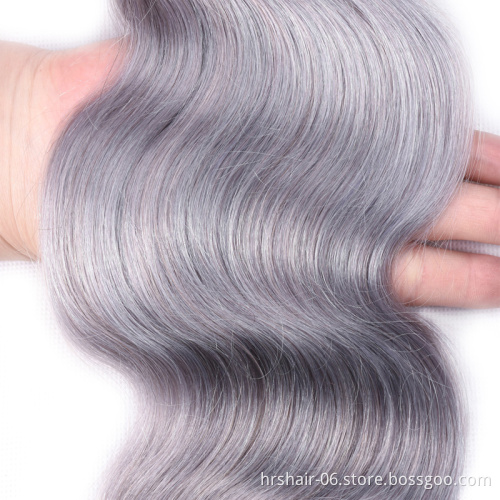 hair extension products  Brazilian virgin hair grey silver body wave 10A lace frontal closure